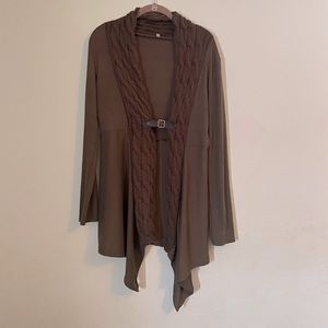 Woman’s XL Olive green Cardigan with Black buckle